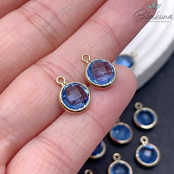9 мм, Подвеска круг синий , цвет золото