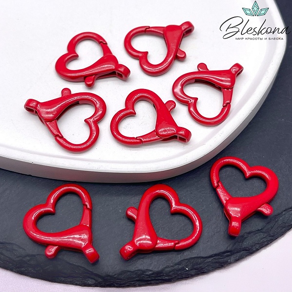 22*26мм , Замок крупный сердце красная  эмаль 