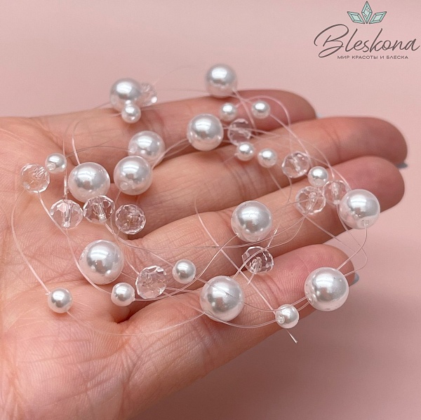Основа для колье 1 м на леске имитация жемчуга чешское стекло