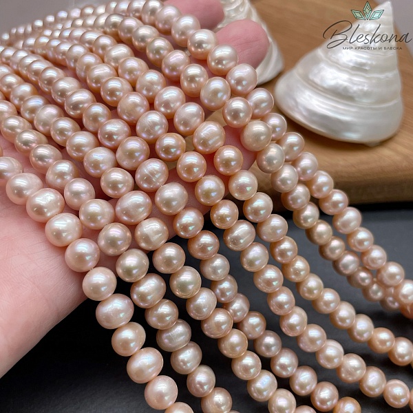 Жемчуг натуральный пудровый 7-7,5 мм