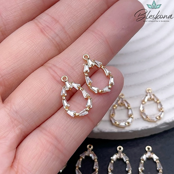 16*10 мм Цвет золото, Подвеска капля цирконы