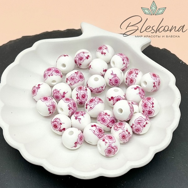 12 мм Керамика Бусина роспись гжель №13 (штучно)
