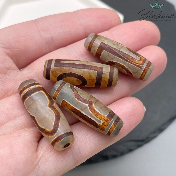 Бусина Дзи 1 глаз и гора серо-коричневый бочонок 30*11 мм