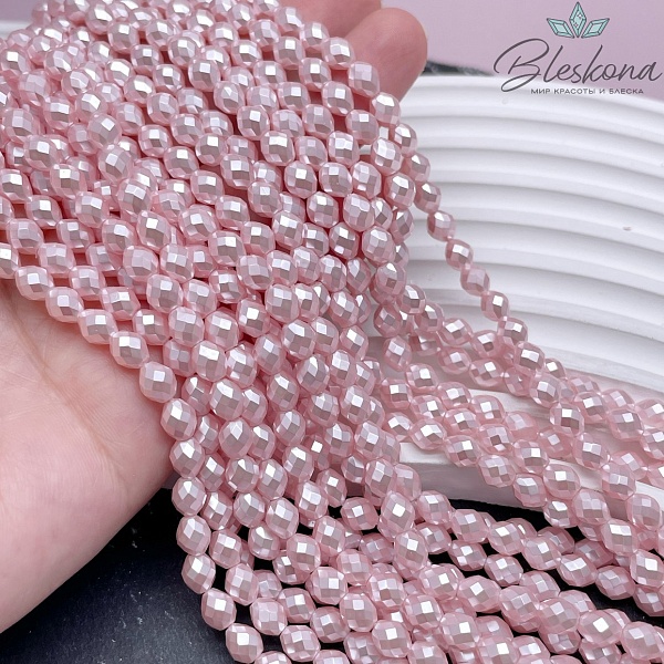 Жемчуг Майорка рис огранка, цвет розовый 6*5 мм