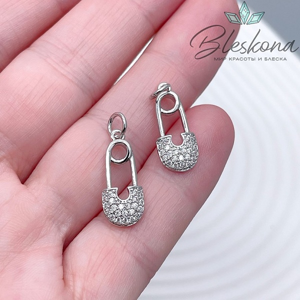 18,5*8 мм Цвет серебро, Подвеска Булавка с цирконами