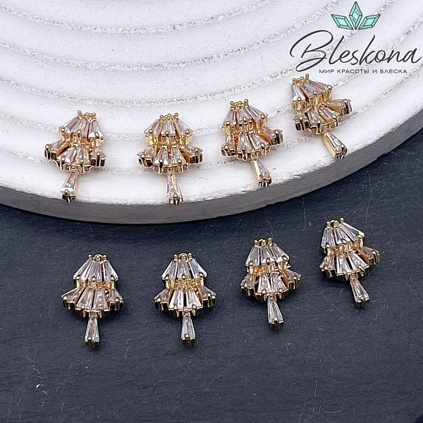 14*8,8 мм Цвет золото, Подвеска Елочка белое стекло