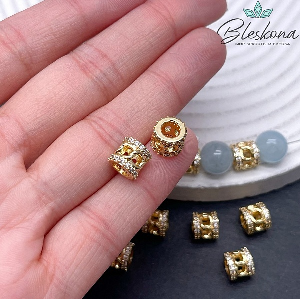 7,5*8 мм Цвет золото, Бусина цирконы 