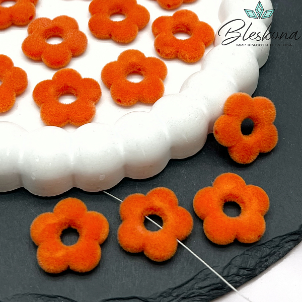 20мм Бархатная Подвеска-бусина цветок, Цвет оранжевый