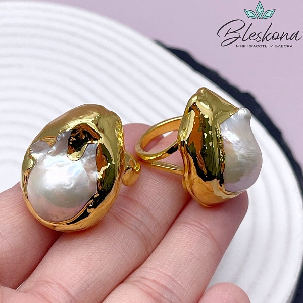 21,5 мм Цвет золото, Кольцо безразмерное Жемчуг фриформ №2