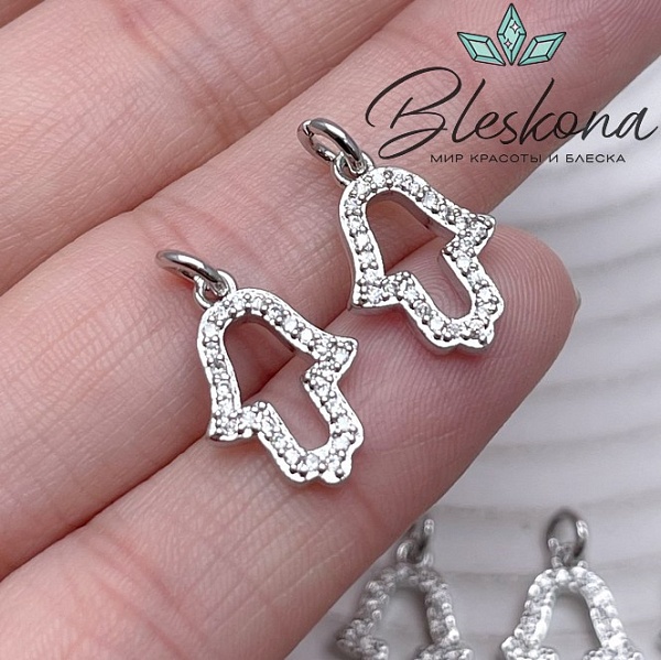 16,5*11 мм Цвет серебро, Подвеска Рука Фатимы цирконы