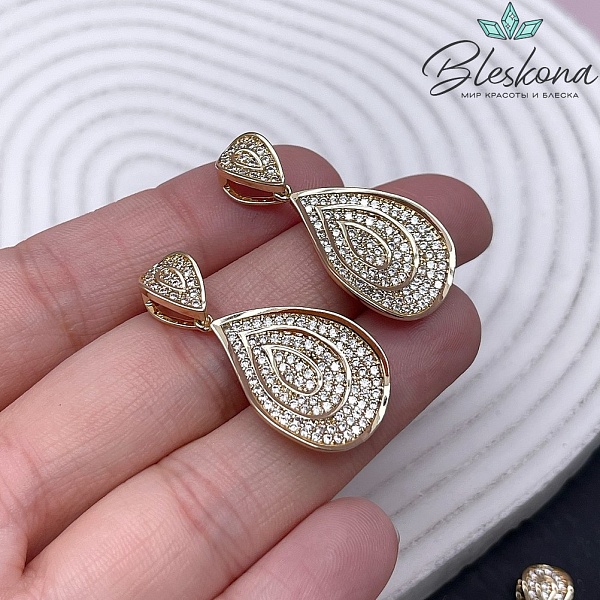 33,2*16,6 мм Цвет золото, Подвеска капля с цирконами и бейлом