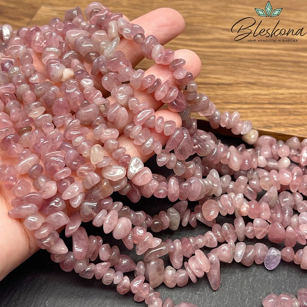 Крошка Мадагаскарский Розовый кварц №1 ширина бусин ~ 7-11 мм
