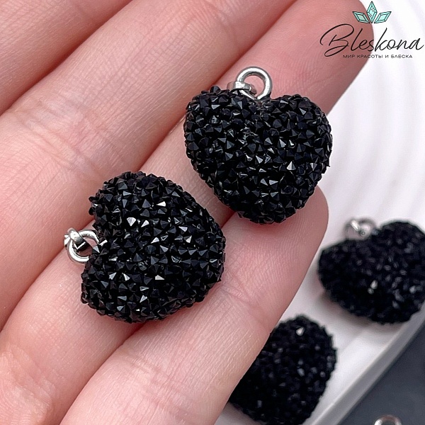 19*20 мм, Цвет серебро, Подвеска мармеладное сердце черное