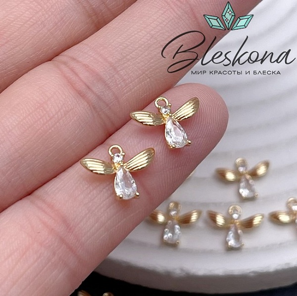 9,3*11,4 мм Цвет золото, Подвеска Ангелочек циркон