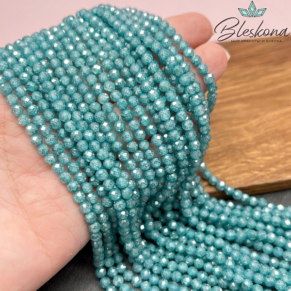 Циркон Glow темно-бирюзовый огранка 4 мм (кубический цирконий, фианит) 