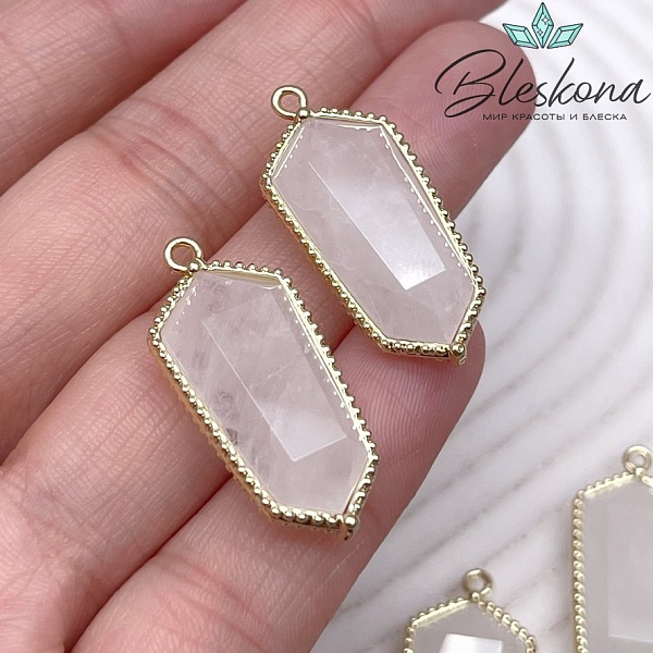 13,5*30мм, цвет золото ,Подвеска Шестиугольник Горный хрусталь в обрамлении цирконы