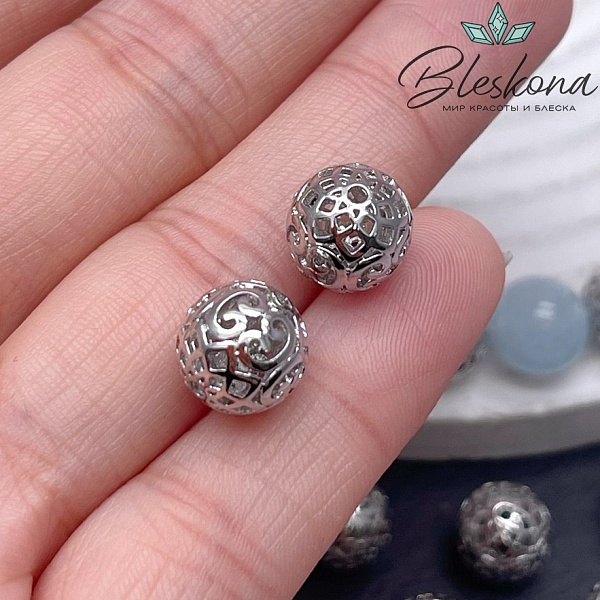 10 мм Цвет серебро, Бусина Узор Орнамент