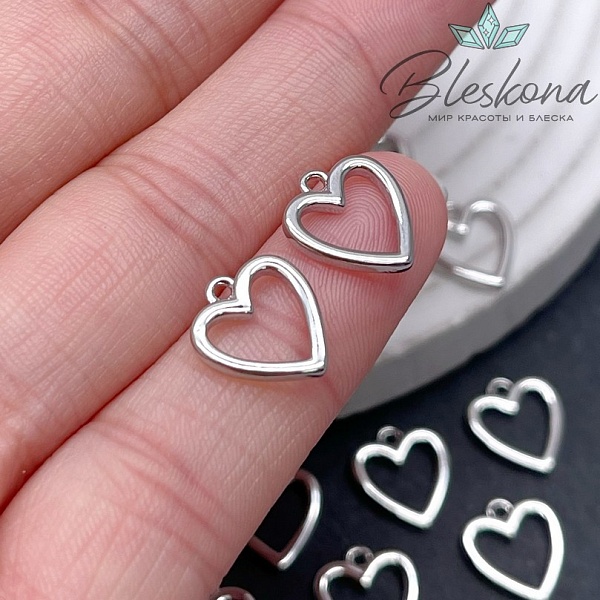 13,5*10 мм Цвет серебро, Подвеска сердце контур малое