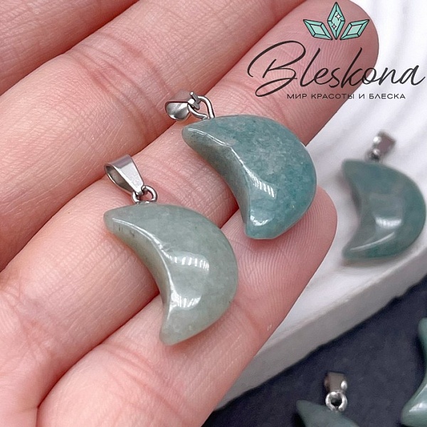 18*13 мм Цвет серебро, Подвеска полумесяц Амазонит
