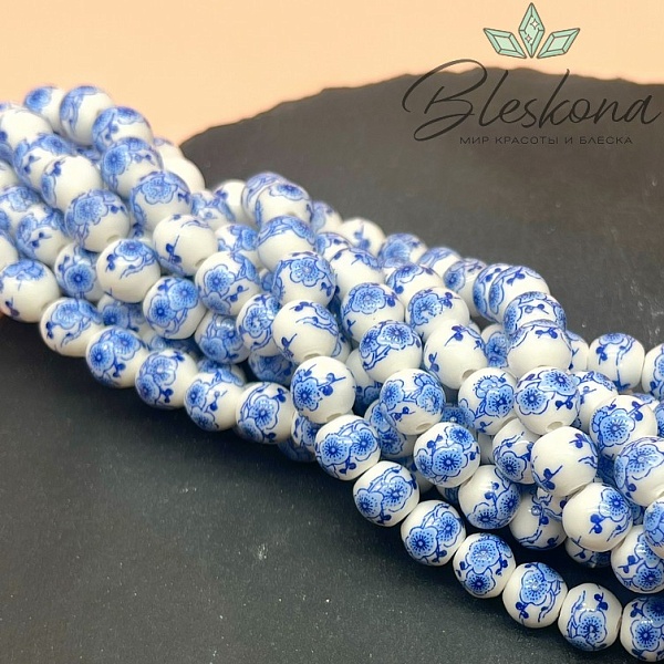 10 мм Керамика Бусина роспись гжель №3