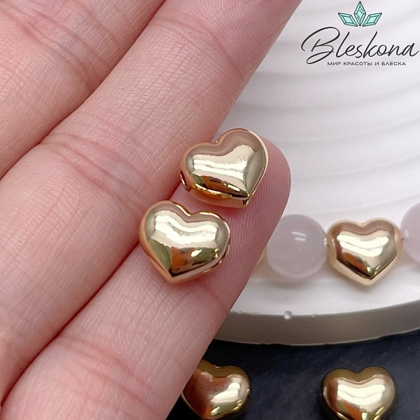 8,8*10,2 мм Цвет золото, Бусина сердце гладкое