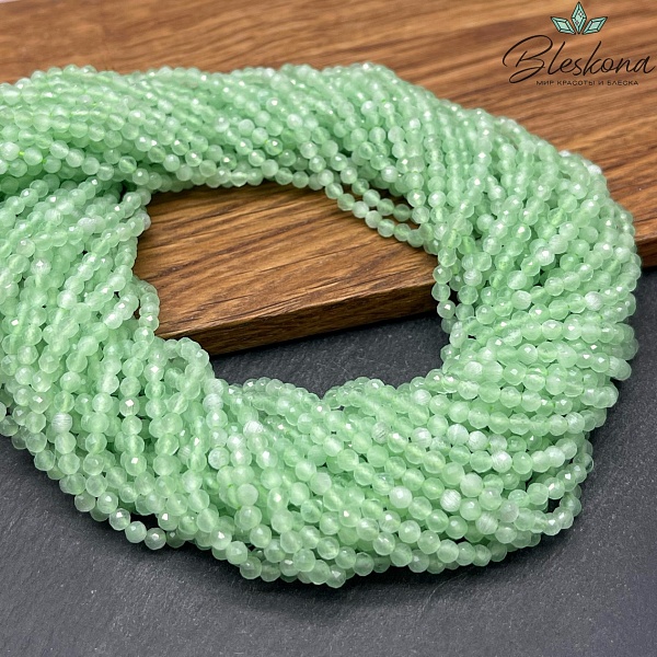 Кошачий глаз светло-зеленый микроогранка (имитация) 3 мм