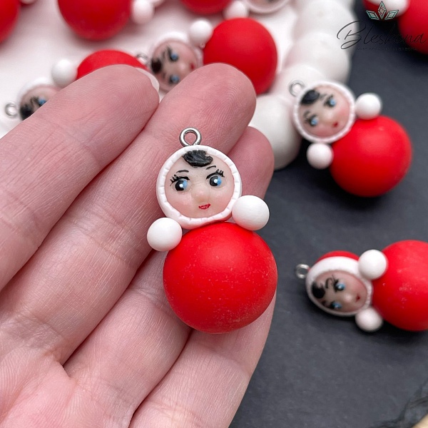 36*20,5 мм, Цвет серебро, Подвеска Неваляшка красная