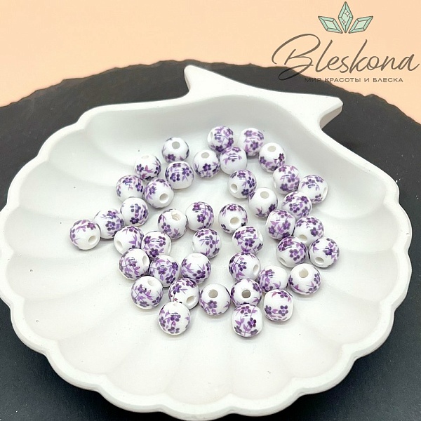8 мм Керамика Бусина роспись гжель №8 (штучно)