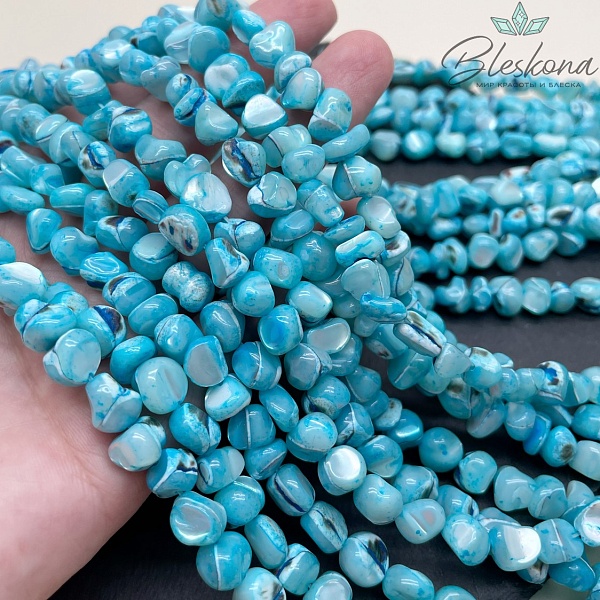 Перламутр голубой галтовка 6-8 мм