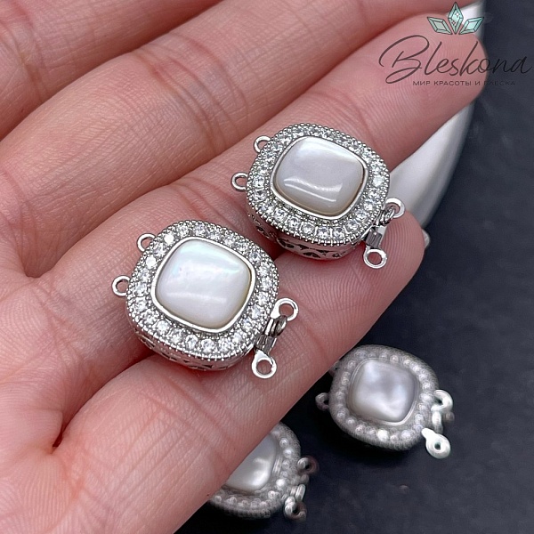 18,7*15мм Цвет серебро, Замок защелка квадрат перламутр