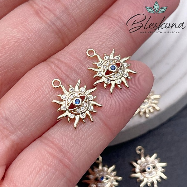 15,5*13,3 мм Цвет золото, Подвеска Солнце глаз с цирконами
