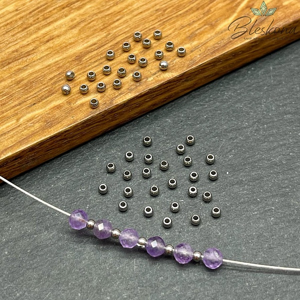 Бусина сталь круглая гладкая, цвет серебро 2 мм уп.1 гр