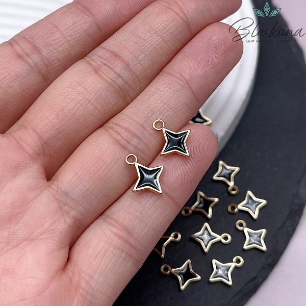 Подвеска Северная Звезда черная эмаль,цвет золото 10*13мм -1