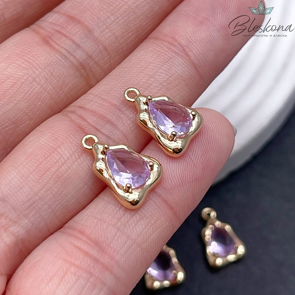 14,5*9,5 мм Цвет золото, Подвеска треугольник фриформ розовый циркон