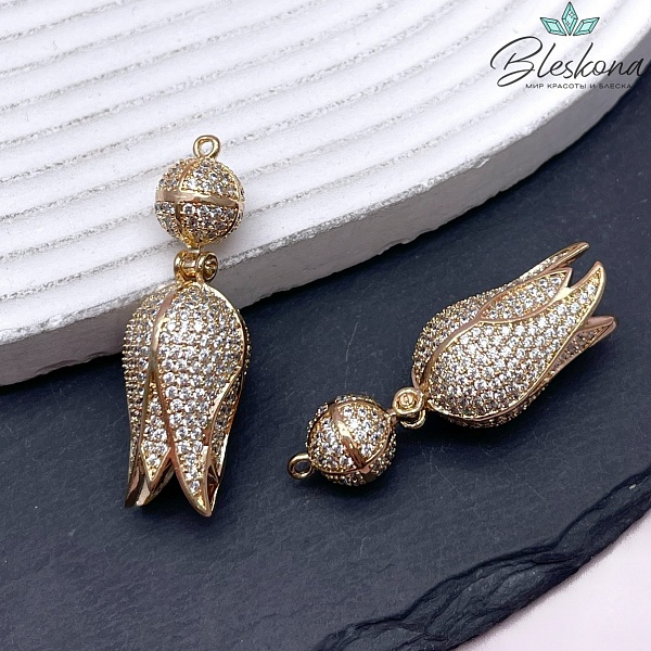 40*13,7 мм Цвет золото, Подвеска-концевик бутон с цирконами