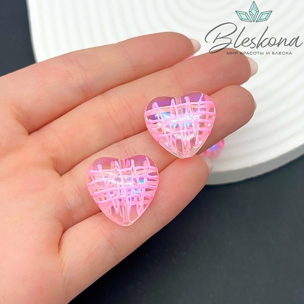 19*20 мм Бусина сердце с переливом розовая глазурь