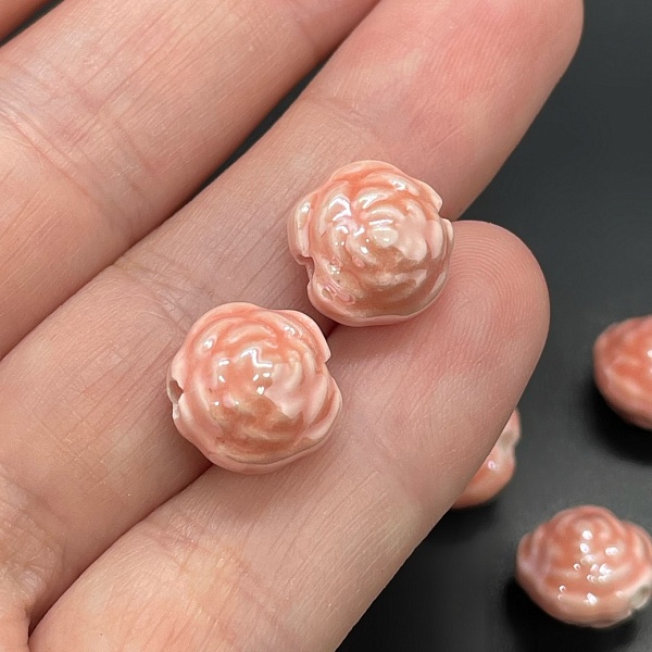 11 мм Бусина роза, керамика цвет ярко-розовый