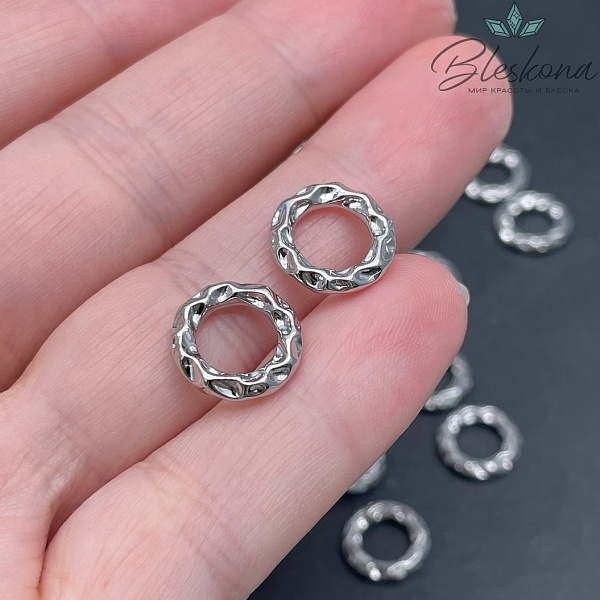 ⌀12мм Цвет серебро, Подвеска кольцо мятое Люкс