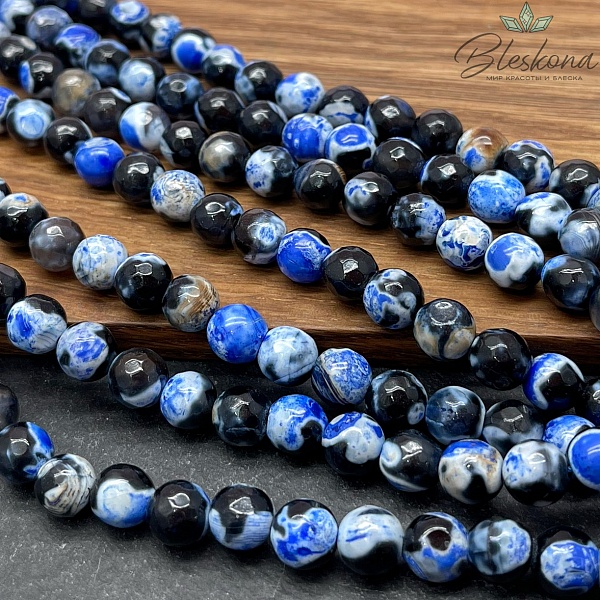 Агат черный синие разводы огранка 8 мм