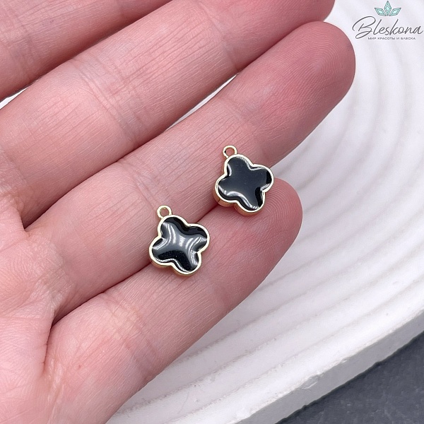 10*12 мм Цвет золото, Подвеска Клевер черная эмаль