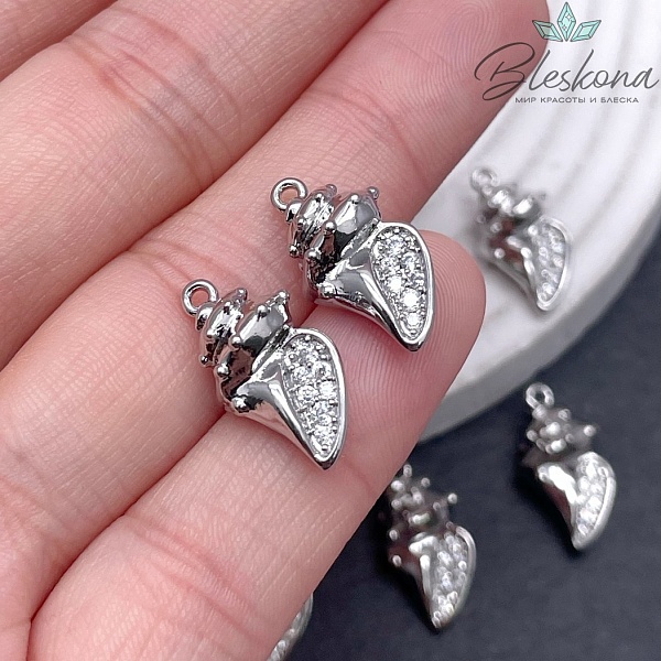 19*10 мм Цвет серебро, Подвеска ракушка с цирконами