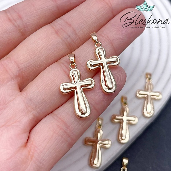 23*14 мм Цвет золото, Подвеска Крест гладкий двойной