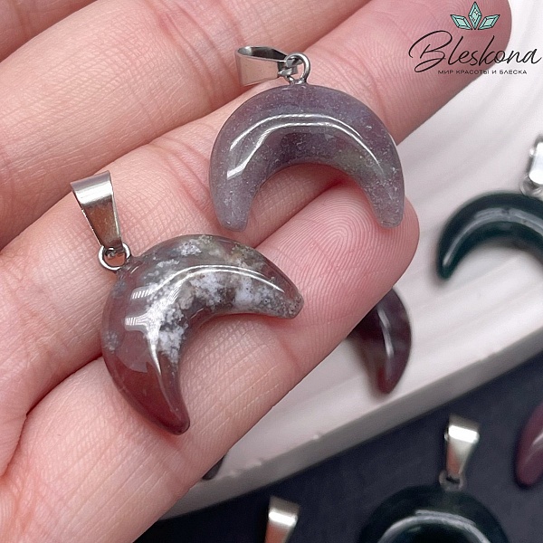 19*16,5 мм Цвет серебро, Подвеска лунница Агат Индийский