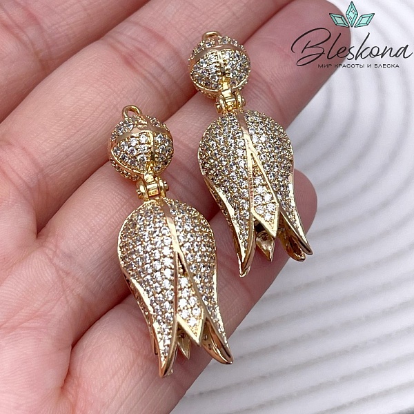 40*13,7 мм Цвет золото, Подвеска-концевик бутон с цирконами