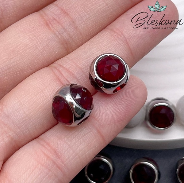 10 мм Цвет серебро, Бусина шар красное стекло