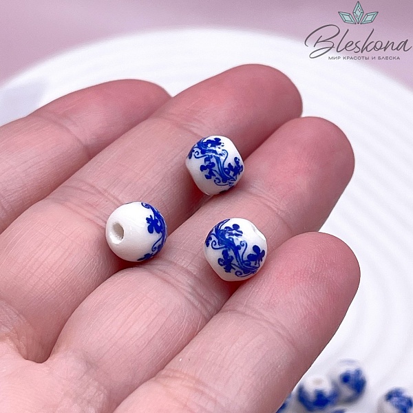 8 мм Керамика Бусина роспись гжель №1 (штучно)