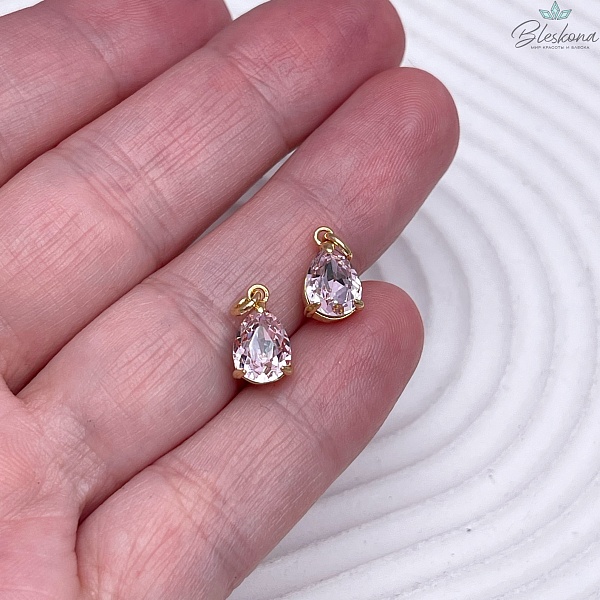 11*7 мм, Цвет золото, Подвеска капля розовый циркон