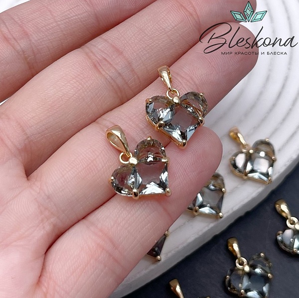 14,5*14 мм Цвет золото, Подвеска Сердце серые цирконы