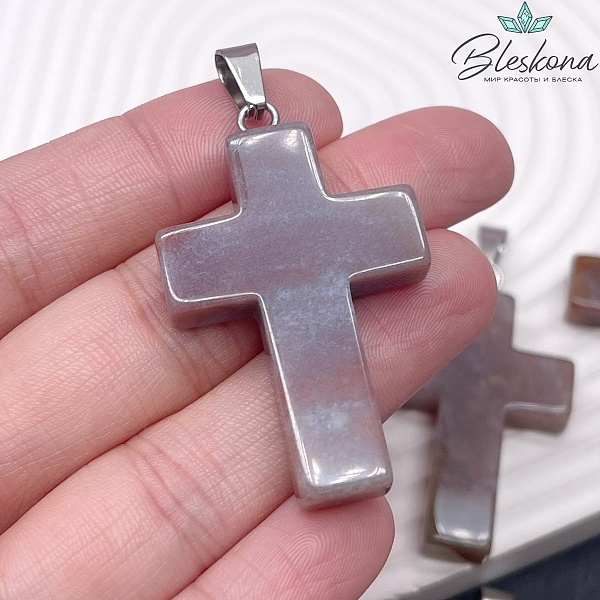 Подвеска крест Агат индийский, цвет серебро 44*28 мм