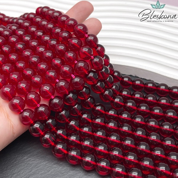 Бусины стекло темно-красное 10 мм